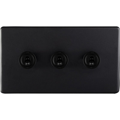 Loops 3 Gang Triple Retro Toggle Switch Screwless Matt 10A 2 Way Lever Light/Black