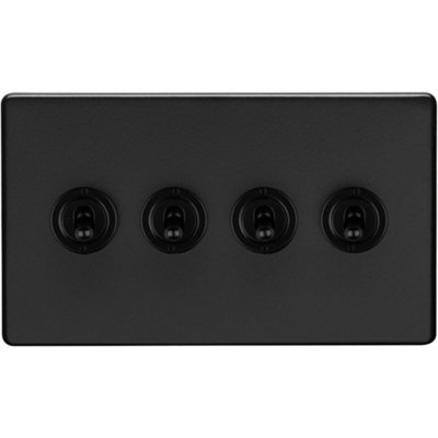 Loops 4 Gang Quad Retro Toggle Switch Screwless Matt 10A 2 Way Lever Light/Black