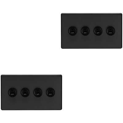 Loops 2 Pack 4 Gang Quad Retro Toggle Switch Screwless Matt 10A 2 Way Light/Black