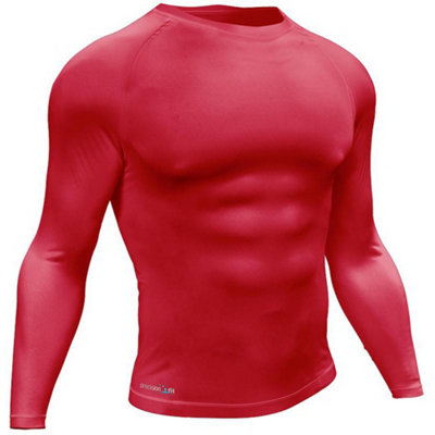 B&Q -  MRed Adult Long Sleeve Baselayer Compression ShirtUnisex Training Gym Top
