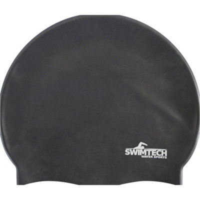 Loops One Size Silicone Swim Cap - Black - Comfort Fit Unisex Swimming Hair Hat