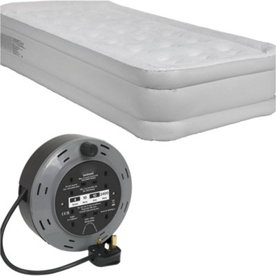 Loops High Raised Single Inflatable Air Bed With 230V Pump And 4 Gang Extension Lead For Camping from B&Q