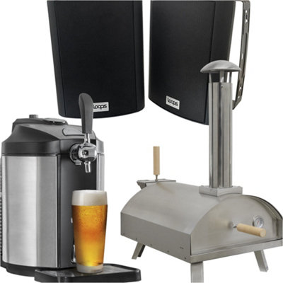  Ultimate Outdoor Party Set With Wood Fired Pizza Oven, Beverage Dispenser, And Bluetooth Speakers
