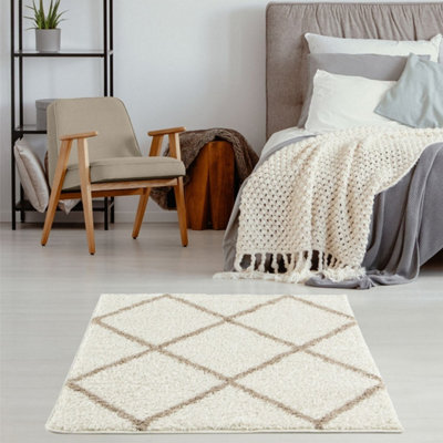 The Rugs Ivory/Beige Myshaggy Collection Rugs Diamond Design In 383 Ib