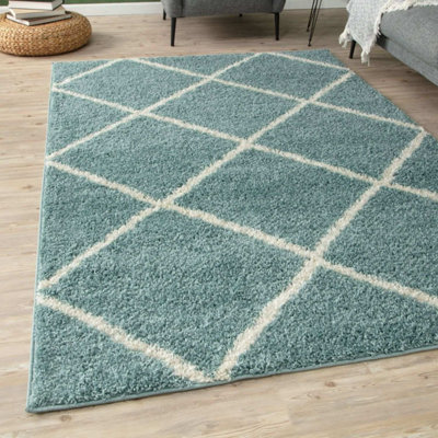 The Rugs Blue Myshaggy Collection Rugs Diamond Design In Duck Egg 383Db