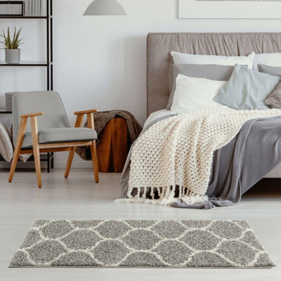 The Rugs Moroccan Shaggy Rugs And Runners Soft Fluffy Trellis Design High Pile Grey And Ivory  Living Room Kitchen Hallway 610 from B&Q