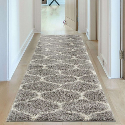 The Rugs Moroccan Shaggy Rugs And Runners Soft Fluffy Trellis Design High Pile Grey And Ivory  Living Room Kitchen Hallway 610 from B&Q