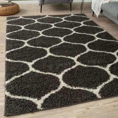 The Rugs Dark/Grey Myshaggy Collection Rugs Trellis Design In 384D