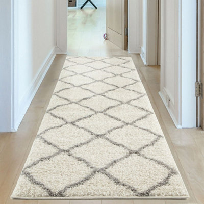 The Rugs Moroccan Shaggy Rugs And Runners Soft  High Pile Ivory And Grey Living Room Kitchen Hallway 700 from B&Q