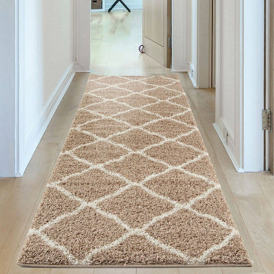 B&Q -  Moroccan Shaggy Rugs And Runners Soft  High Pile Beige And Ivory Living Room Kitchen Hallway 720