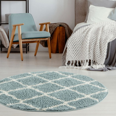 B&Q -  Moroccan Shaggy Rugs And Runners Soft  High Pile Duck Egg Blue And Ivory Living Room Kitchen Hallway 750