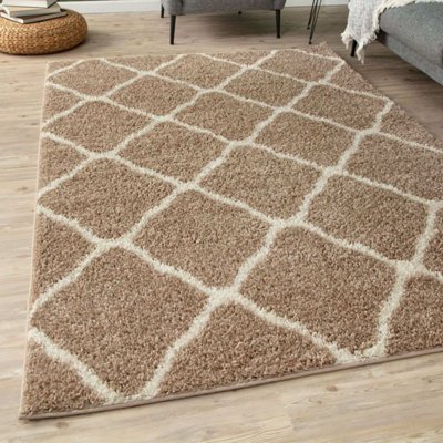 B&Q -  Moroccan Shaggy Rugs And Runners Soft  High Pile Beige And Ivory Living Room Kitchen Hallway 720