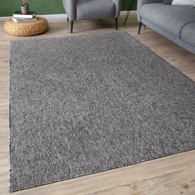B&Q -  Solid Design Low Pile Living Room Rugs In Grey Flex Collection 1000G