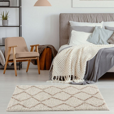 The Rugs Moroccan Shaggy Living Room Rug 830 Ivory/Beige