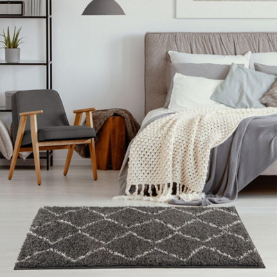 The Rugs Moroccan Dark Grey Shaggy Living Room Rug 840 Dark/Grey