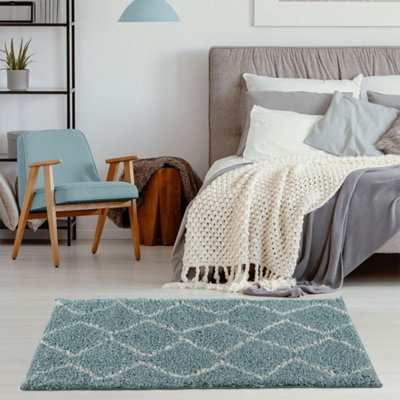 The Rugs Moroccan Duck Egg Shaggy Living Room Rug 850 Blue