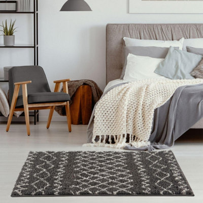 The Rugs Moroccan Shaggy Living Room Rug 940 Dark/Grey