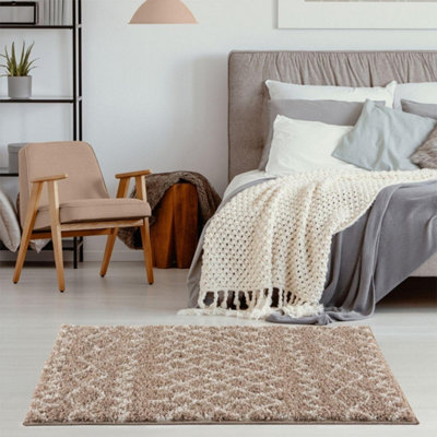 The Rugs Moroccan Shaggy Living Room Rug 920 Beige