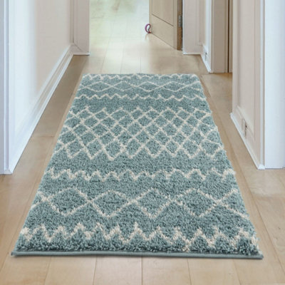 The Rugs Moroccan Duck Egg Shaggy Living Room Rug 950 Blue