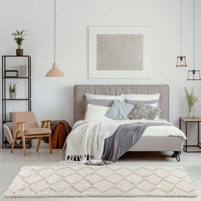 The Rugs Moroccan Shaggy Living Room Rug 830 Ivory/Beige