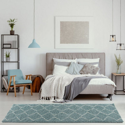 The Rugs Moroccan Duck Egg Shaggy Living Room Rug 850 Blue
