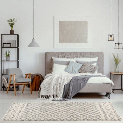 The Rugs Moroccan Shaggy Living Room Rug 900 Ivory/Grey