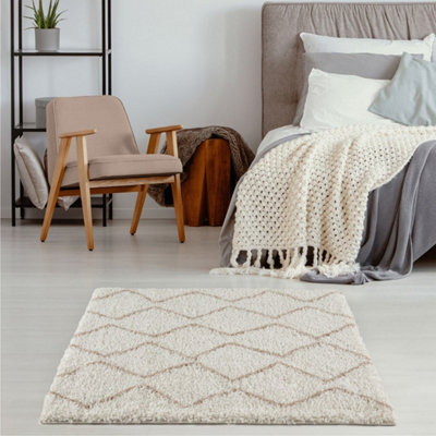 The Rugs Moroccan Shaggy Living Room Rug 830 Ivory/Beige