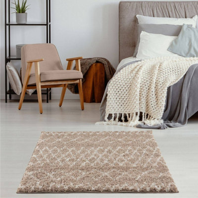 The Rugs Moroccan Shaggy Living Room Rug 920 Beige