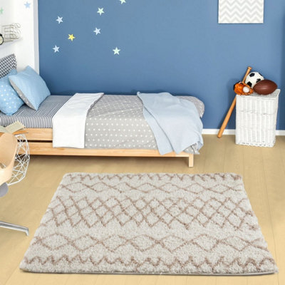B&Q -  Moroccan Shaggy Rugs And Runners Soft Fluffy Tribal Design High Pile Ivory And Beigeliving Room Kitchen Hallway 930