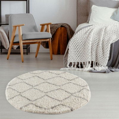 The Rugs Moroccan Shaggy Living Room Rug 800 Ivory/Grey