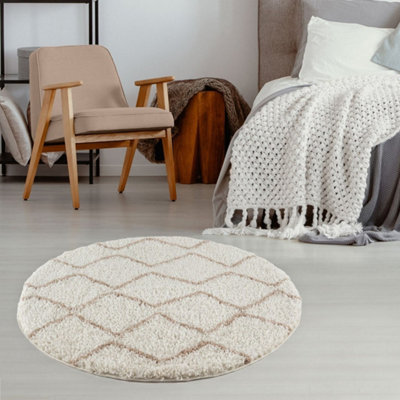 The Rugs Moroccan Shaggy Living Room Rug 830 Ivory/Beige
