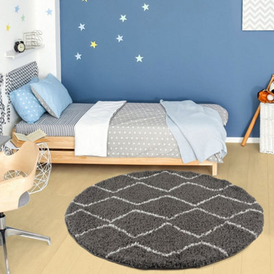 The Rugs Moroccan Dark Grey Shaggy Living Room Rug 840 Dark/Grey