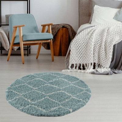 The Rugs Moroccan Duck Egg Shaggy Living Room Rug 850 Blue