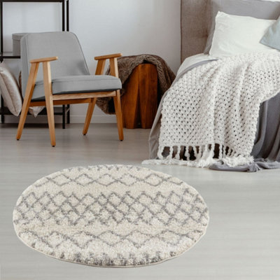 The Rugs Moroccan Shaggy Living Room Rug 900 Ivory/Grey