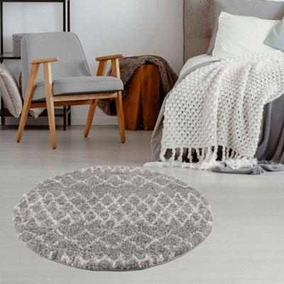 The Rugs Moroccan Shaggy Living Room Rug 910 Grey