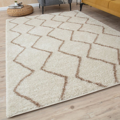 The Rugs Moroccan Shaggy Living Room Rug 830 Ivory/Beige