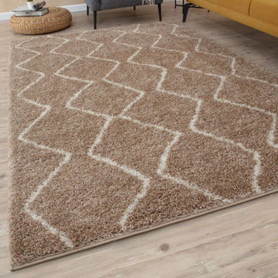 The Rugs Moroccan Shaggy Living Room Rug 820 Beige