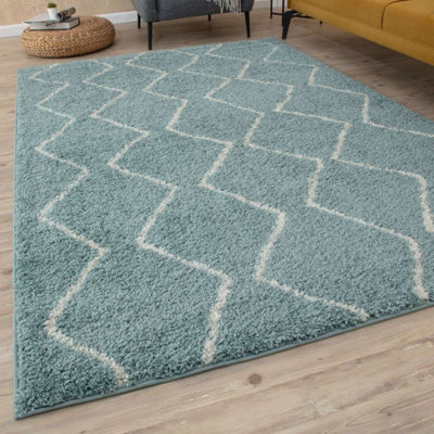 The Rugs Moroccan Duck Egg Shaggy Living Room Rug 850 Blue