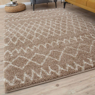 The Rugs Moroccan Shaggy Living Room Rug 920 Beige