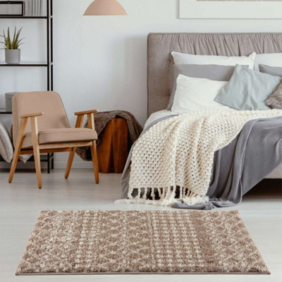 The Rugs Moroccan Shaggy Living Room Rug 1020 Beige