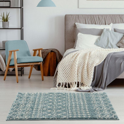 The Rugs Moroccan Duck Egg Shaggy Living Room Rug 1050 Blue