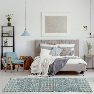 The Rugs Blue Moroccan Duck Egg Shaggy Living Room Rug 1050