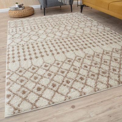 The Rugs Moroccan Shaggy Living Room Rug 1030 Ivory