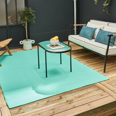 B&Q -  Urban Reversible Waterproof Plain Outdoor Patio Garden Rug Turquoise Weatherproof Jet Washable 1000