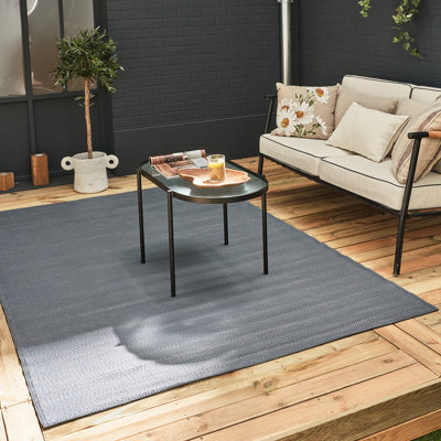 B&Q -  Urban Reversible Waterproof Plain Outdoor Patio Garden Rug Anthracite Weatherproof Jet Washable 1000