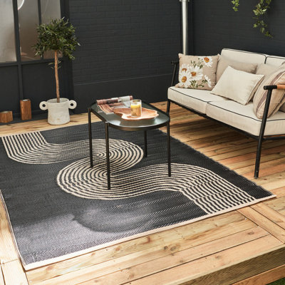 B&Q -  Urban Reversible Two Sided Waterproof Abstract Outdoor Patio Garden Rug Black&beige Weatherproof Jet Washable 1010