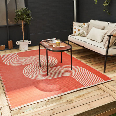 B&Q -  Urban Reversible Two Sided Waterproof Abstract Outdoor Patio Garden Rug Terra&beige Weatherproof Jet Washable 1010