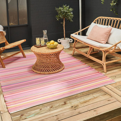 B&Q -  Rainbow Reversible Waterproof Outdoor Patio Garden Rug Pink Weatherproof Jet Washable 1020