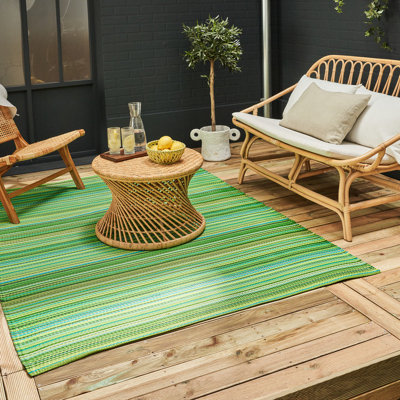 B&Q -  Rainbow Reversible Waterproof Outdoor Patio Garden Rug Green Weatherproof Jet Washable 1020