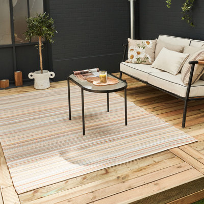 B&Q -  Rainbow Reversible Waterproof Outdoor Patio Garden Rug Beige Weatherproof Jet Washable 1020